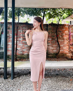 Sleeveless Pleats Body Fit Midi Dress PINK (XS)