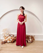 *S&C MADE* Satin Halter Knot Design Flare Maxi Dress WINE RED (S)