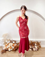 Eyelash Lace Body Fit Maxi Dress WHITE/ MAROON (XS-L)