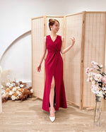 V Sleeveless Slit Mermaid Maxi Gown WHITE/ MAROON (S-L)