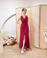 V Sleeveless Slit Mermaid Maxi Gown WHITE/ MAROON (S-L)