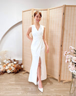 V Sleeveless Slit Mermaid Maxi Gown WHITE/ MAROON (S-L)