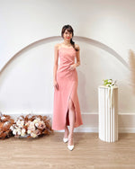 Pearl Spaghetti Straps Slit Maxi Gown CORAL PINK (S)