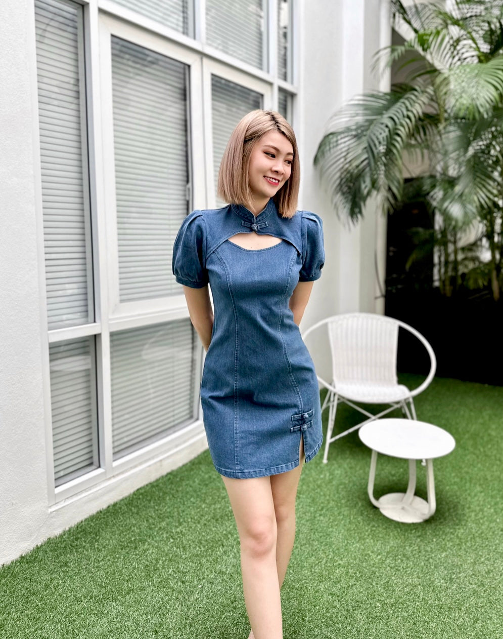 Modern Denim Cheongsam Dress DARK BLUE (S)