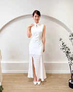 *S&C Made* Sleeveless Satin Butterfly Print Mermaid Qipao WHITE (S-XL)