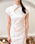 Floral Embroidery Slit Cheongsam IVORY WHITE/ PURPLE (S-XL)