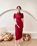 Furry Lace Mesh Shoulder Cheongsam WINE RED (SM)