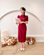 Furry Lace Mesh Shoulder Cheongsam WINE RED (SM)