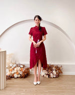 Furry Lace Pleats A Line Cheongsam DUSTY PINK/ WINE RED (S-XL)