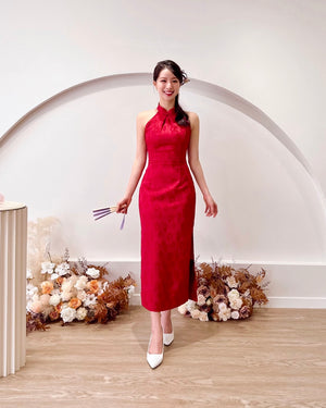 Classic Halter Side Slit Cheongsam CHERRY RED (S-L)