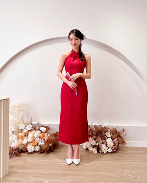 Classic Halter Side Slit Cheongsam CHERRY RED (S-L)