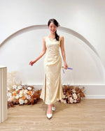 Satin Sleeveless Pleats Maxi Dress CHAMPAGNE/ MAROON (S-L)