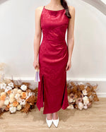 Satin Sleeveless Pleats Maxi Dress CHAMPAGNE/ MAROON (S-L)