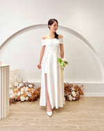 *PLUS SIZE* Bow Design Off Shoulder Slit Maxi Gown WHITE (S-2XL)