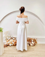 *PLUS SIZE* Bow Design Off Shoulder Slit Maxi Gown WHITE (S-2XL)