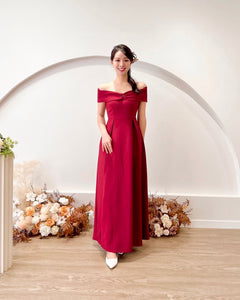 *PLUS SIZE* Bow Design Off Shoulder Slit Maxi Gown MAROON (S-2XL)