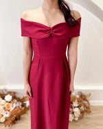 *PLUS SIZE* Bow Design Off Shoulder Slit Maxi Gown MAROON (S-2XL)