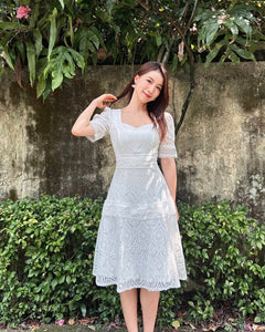 *PLUS SIZE* Crochet Lace Sweetheart Midi Dress WHITE (S-XL)
